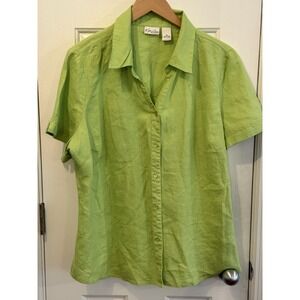 Vintage Kim Rogers 100% Linen Lime Green Button Up Women's Size 1x Summer Resort